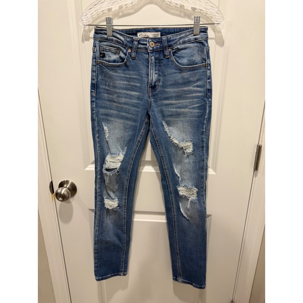 KanCan Womens Skinny Jeans Distressed Ripped Medium Wash Blue Size 24 - Picture 1 of 8